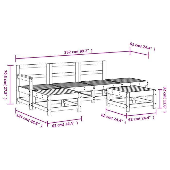 VidaXL Salon de Jardin 6 pcs, Canapés avec Repose-pied, Ensemble de Meubles avec Table Basse Patio Terrasse, Rustique, Blanc 3186537