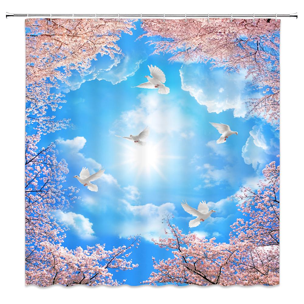 Chinese Flower Bird Shower Curtains Set Printing Waterproof Polyester Leaves Shower Curtains Bathroom Home Decor Mat 180X200Cm