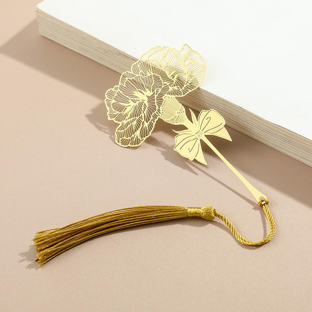 1Pc Golden Retro Art Metal Plant Vein Bookmark with Tassel Reading Book Accessories Index Tab Fringe Gift for Teachers Students