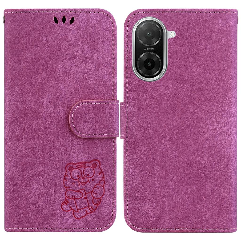 For Xiaomi Redmi A5 4G (171.7mm)/Poco C71 4G Wallet Case Tiger Imprint Leather Shockproof Phone Cover with Wrist Strap