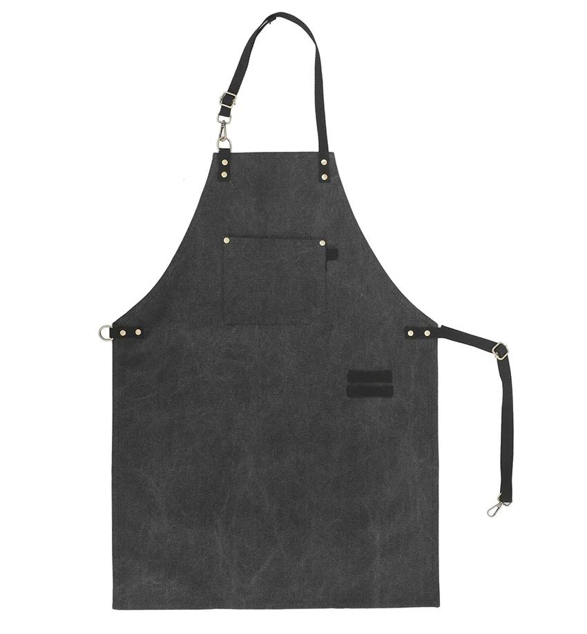 Kitchen Apron Heavy Duty Canvas Barber Work Aprons Unisex Cross Straps Adjustable Salon Hairdresser Bib PU Leather Apron for Men