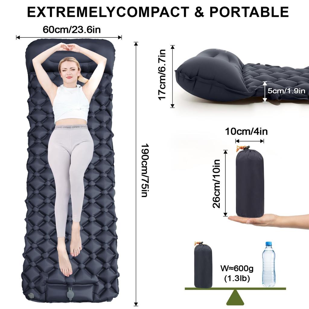 40D Nylon Waterproof Ultralight 1-2 Person Summer Camping Mat with Built-in Pump Portable & Compact for Hiking Outdoor Adventure