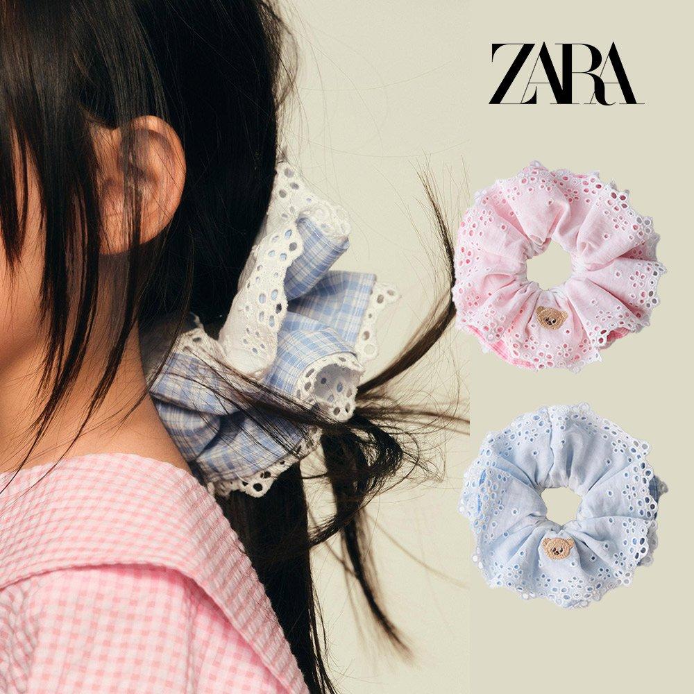 

Zara Butterbear Check Embroidery Double Headband in Blue and Rose Pink Rose pink