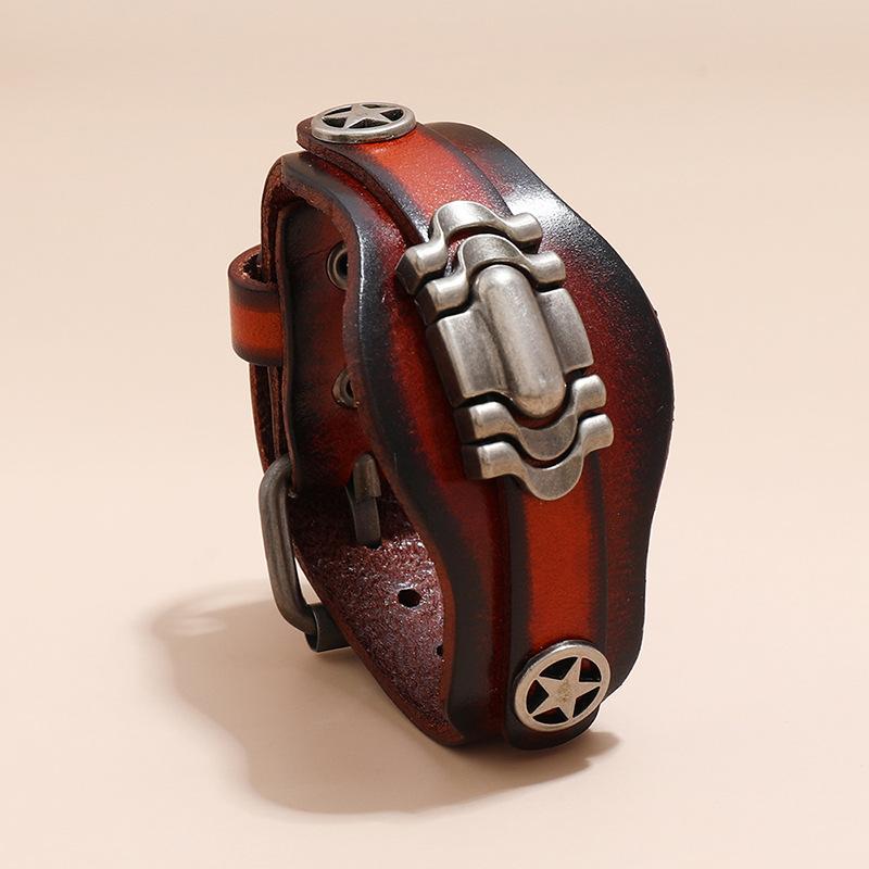 VOQ Retro Multi-layer Cowhide Bracelet Men Creative Design Locomotive Wristband Leather Bracelets Fashion Jewelry