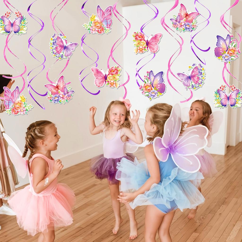 WTEMPO Butterfly-Themed Party Decorations, Spiral Butterfly Hangings, Suitable for Butterfly-Themed Parties and Birthday Celebrations