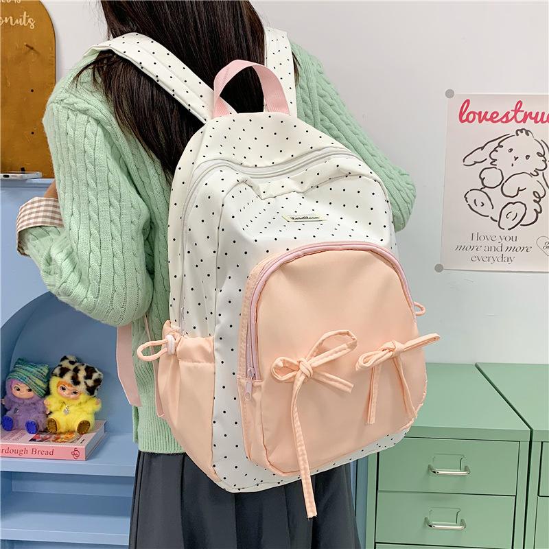 Schoolbag1011 new girl wind polka dot bow backpack female student campus sweet high value large capacity backpack