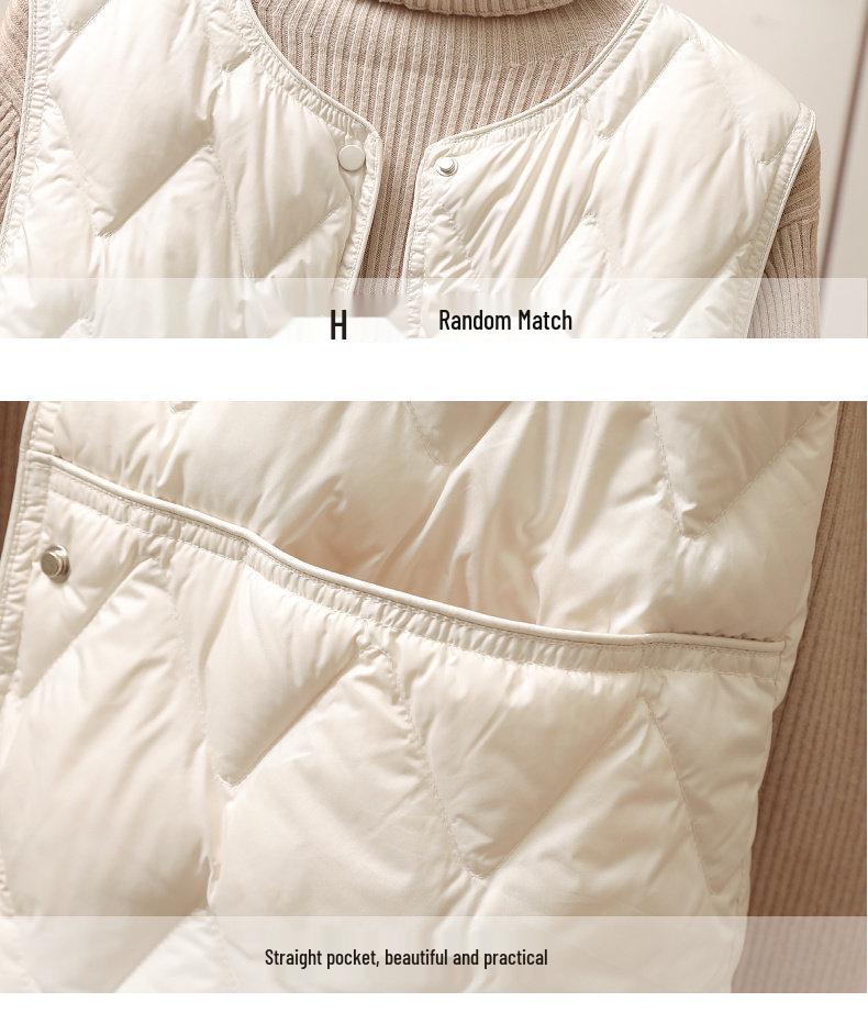 Women's 90 White Duck Down Quilted Vest - Lightweight, Warm Outerwear for Autumn/Winter 2026 Fashion.