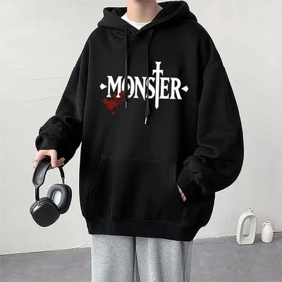 Japanischer Anime Monster Logo Grafik Hoodie Harajuku Cooler Stil Langarm Herren Damen Mode Übergroße Sweatshirts Hoodies Unisex