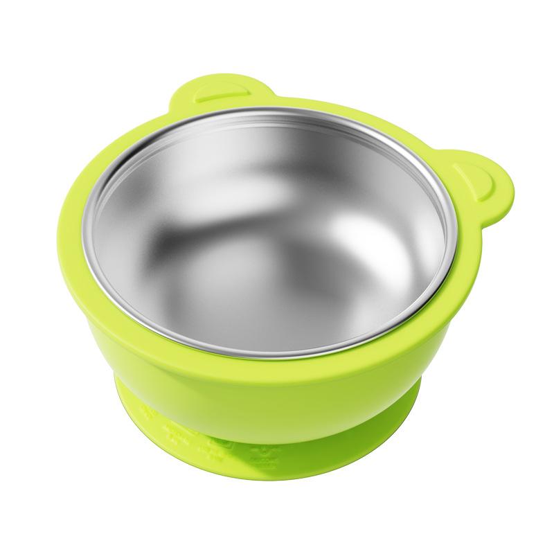 304 Stainless Steel Baby Feeding Bowl Easy to Clean Heat Resistant Kids Tableware Silicone Suction Base Divided Design
