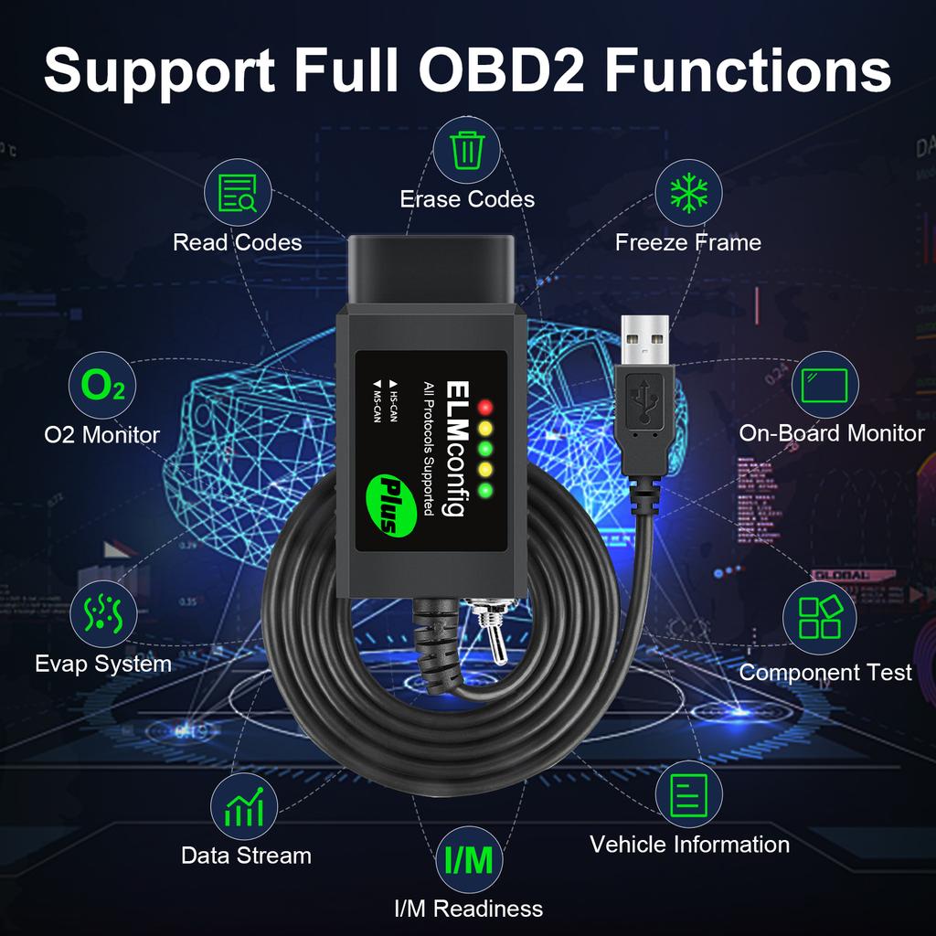 Ford için FORscan USB OBD2 ELM327 V1.5 Anahtarlı CH340 PIC18F25K80 Çip Forscan FoCCCus HS CAN ve MS CAN Araç Teşhis Aracı