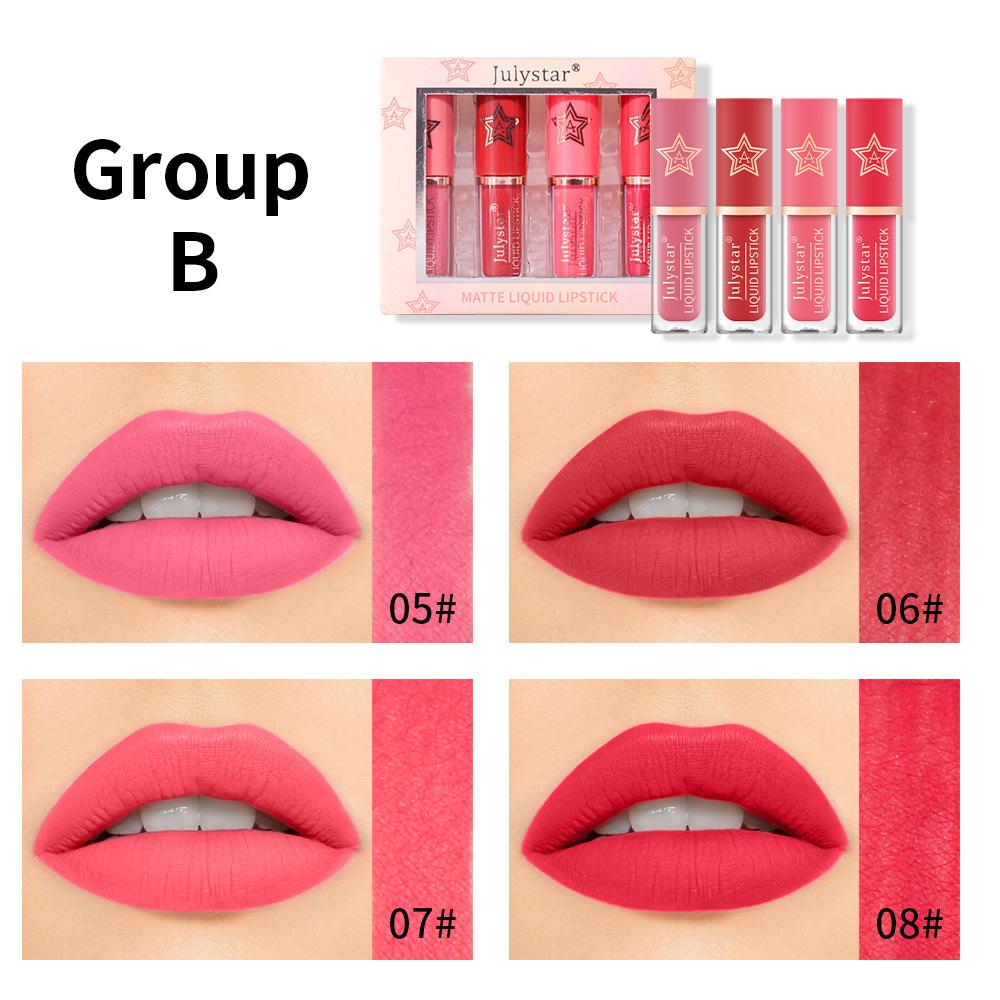 4pcs Long-lasting Moisturizing and Non-fading Pearlescent Lip Glaze Set Natural Three-dimensional Non-fading Non-stick Cup Lipstick