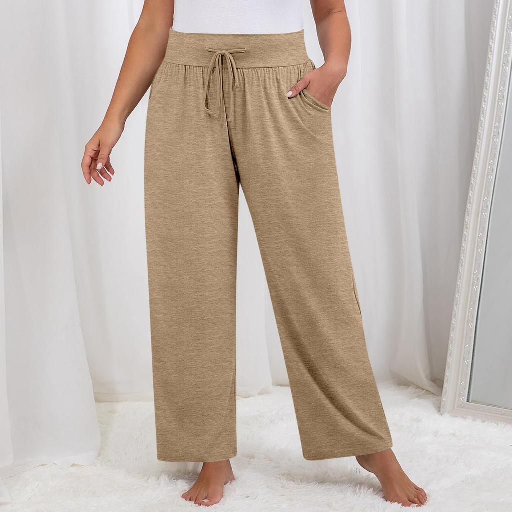 Damen Einfarbig Übergröße Weitbein Yoga Hose Locker Kordelzug Sporttasche Freizeit Hose