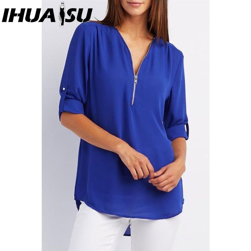 IHUASU Women's Fashion Casual Solid Color Print Short Sleeve POLO Neck Blouses & Shirts
