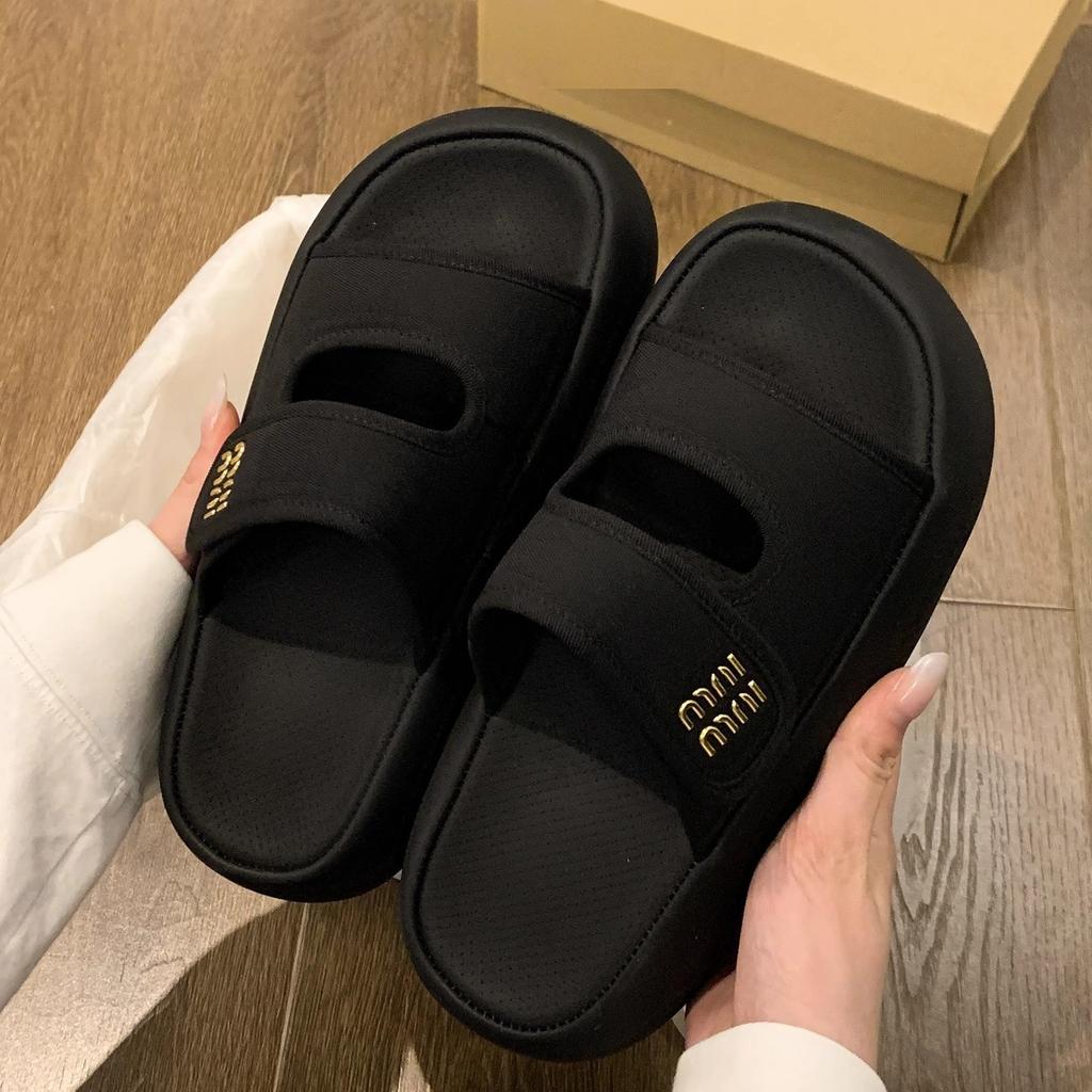 Thick-soled Velcro cool slippers for women's summer wear new height-increasing versatile and thin one-word casual sandals