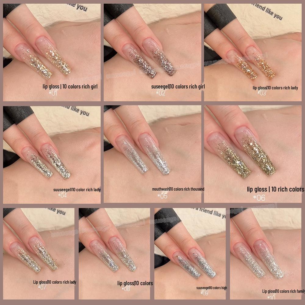 Rich Girl 10-Color Glitter Gel Nail Polish: Gold & Silver Ice Transparent Diamond Shine