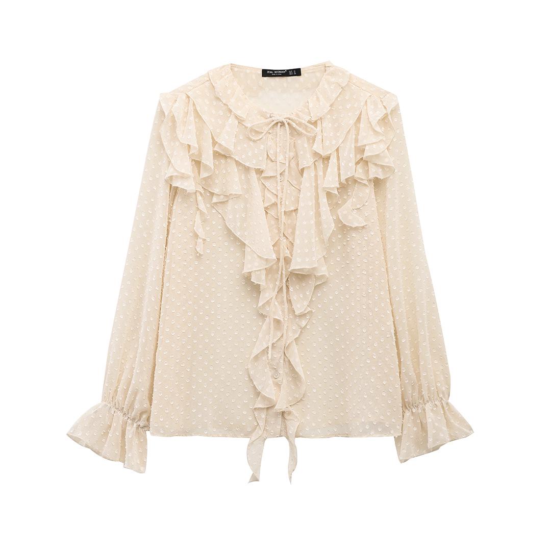 

2025 Spring Women s European Style Layered French Tulle Long Sleeve Shirt Large абрикосовый