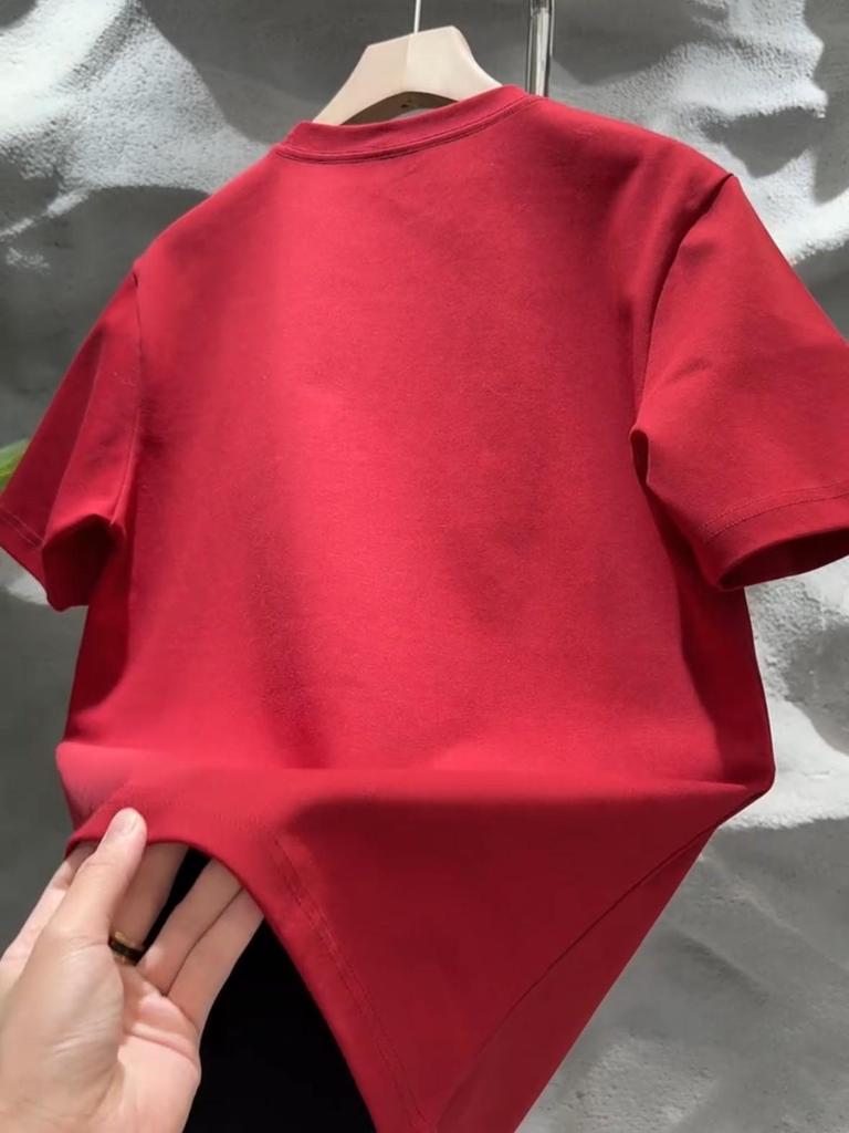 Plus Size Cartoon Embroidered Cool Cotton Summer T-Shirt (21s, Age-Reducing, Versatile, Casual)