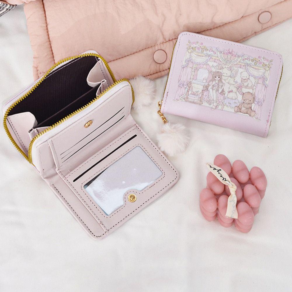 PU Leather Money Coin Purse Simple 2 Folds Credit Card Holoder Cute Card Wallets for Girls Students Gift