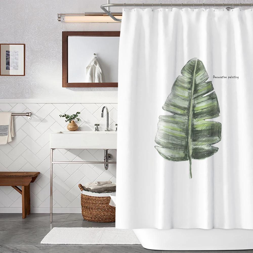 Tropical Green Plant Shower Curtain Leaves Printed Washable Bath Curtain Waterproof Polyester Fabric Bathroom Accessories Modern