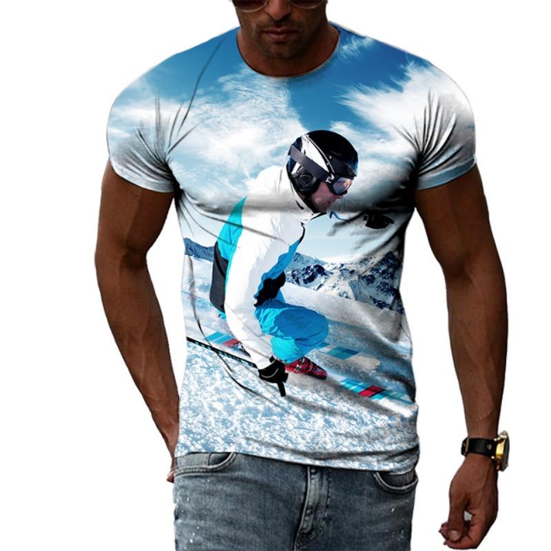 Sommermode Skateboard Sportswettbewerb Ski Herren T-Shirts Lässiger Druck Hip Hop Harajuku Persönlichkeit Rundhals Kurzarm Top