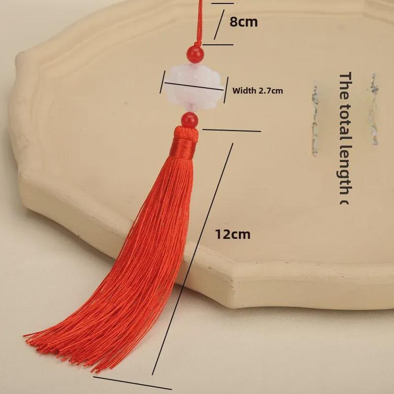 Double-Sided White Jade Lotus Tassel Fan Pendant - Antique Decoration Accessory