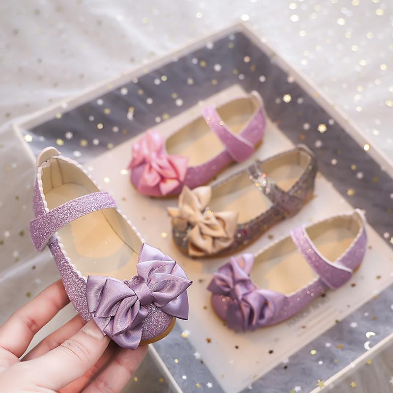 Children Clothing Yulin-001 Girls Flats Leather Shoes Big Bows Children Dance Performance Shoes Glitter Spring Autumn Kids Dress Shoes Maryjane Soft Cm