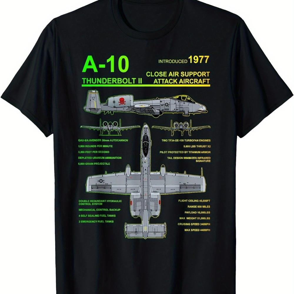 A Thunderbolt II Guinea Pig Military Jet Blueprint TShirt Unisex Adult Black Casual Crew Neck Short Sleeve S