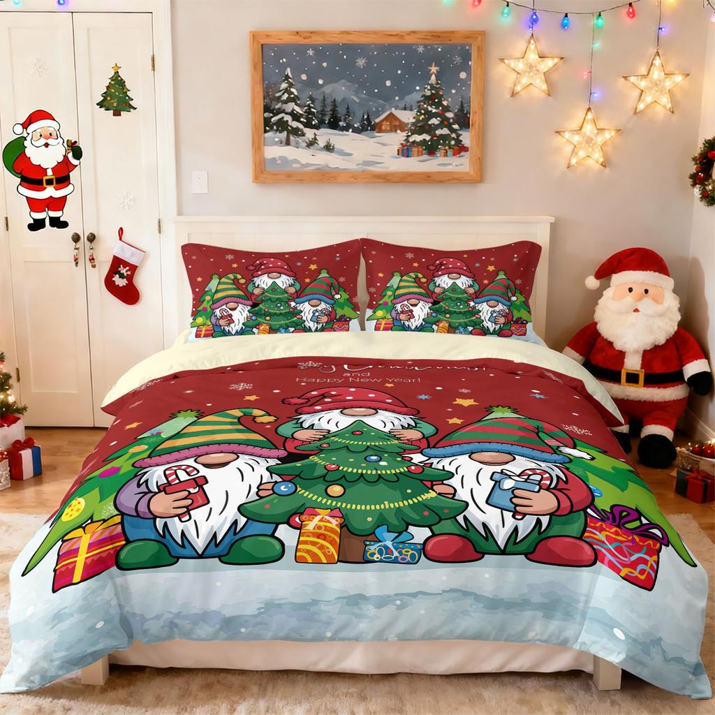 Customized Bed Three-Piece Set Christmas Elements Series Pillowcase Quilt Cover 3D Digital Printing Kit Factory