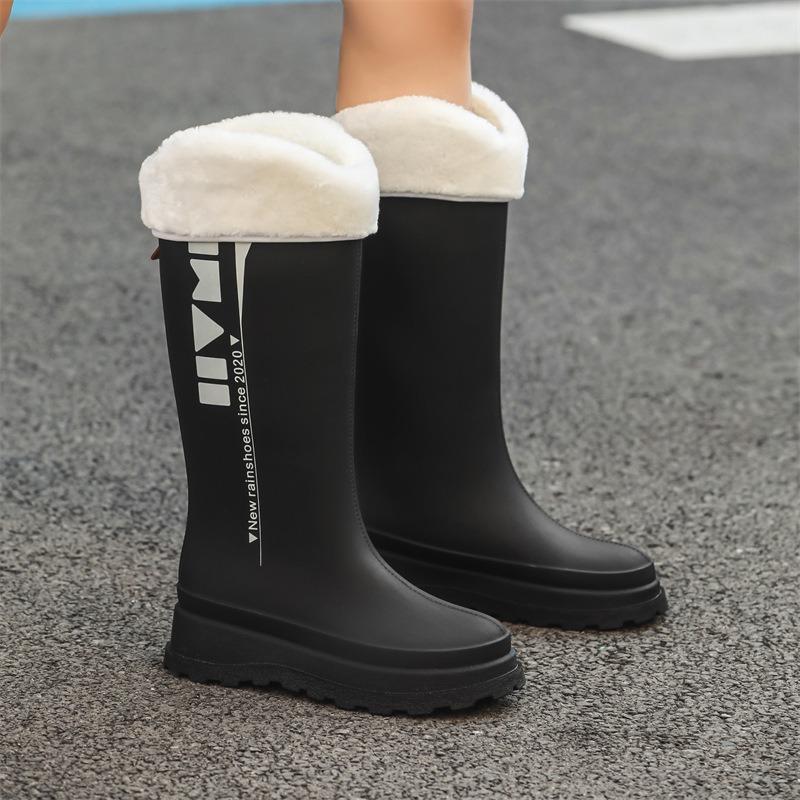New rain shoes high tube women's rain boots outdoor waterproof shoes rubber shoes velvet warm thickened non-slip water boots