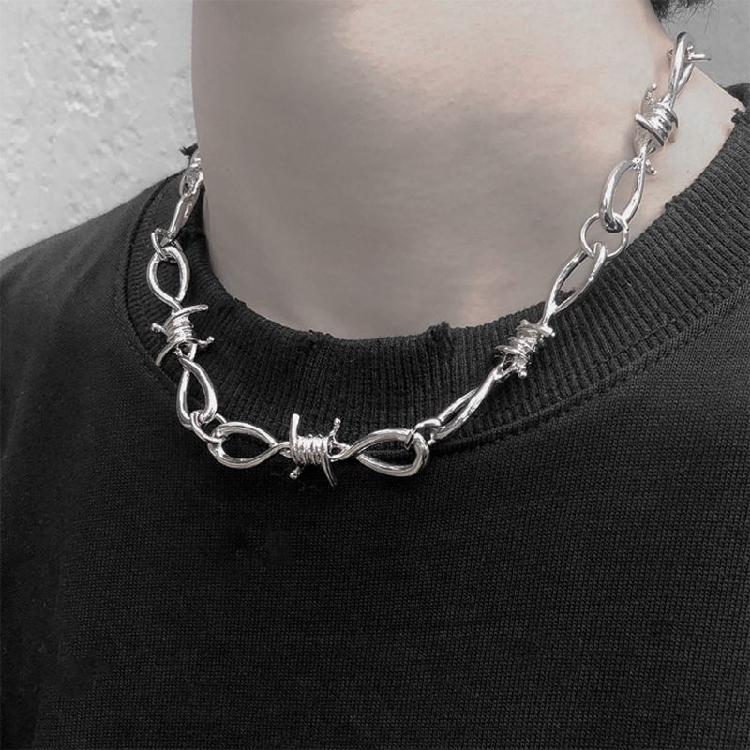 Punk Jewelry Set Barbed Wire Brambles Necklace Bracelet for Motorcyclists Bikers