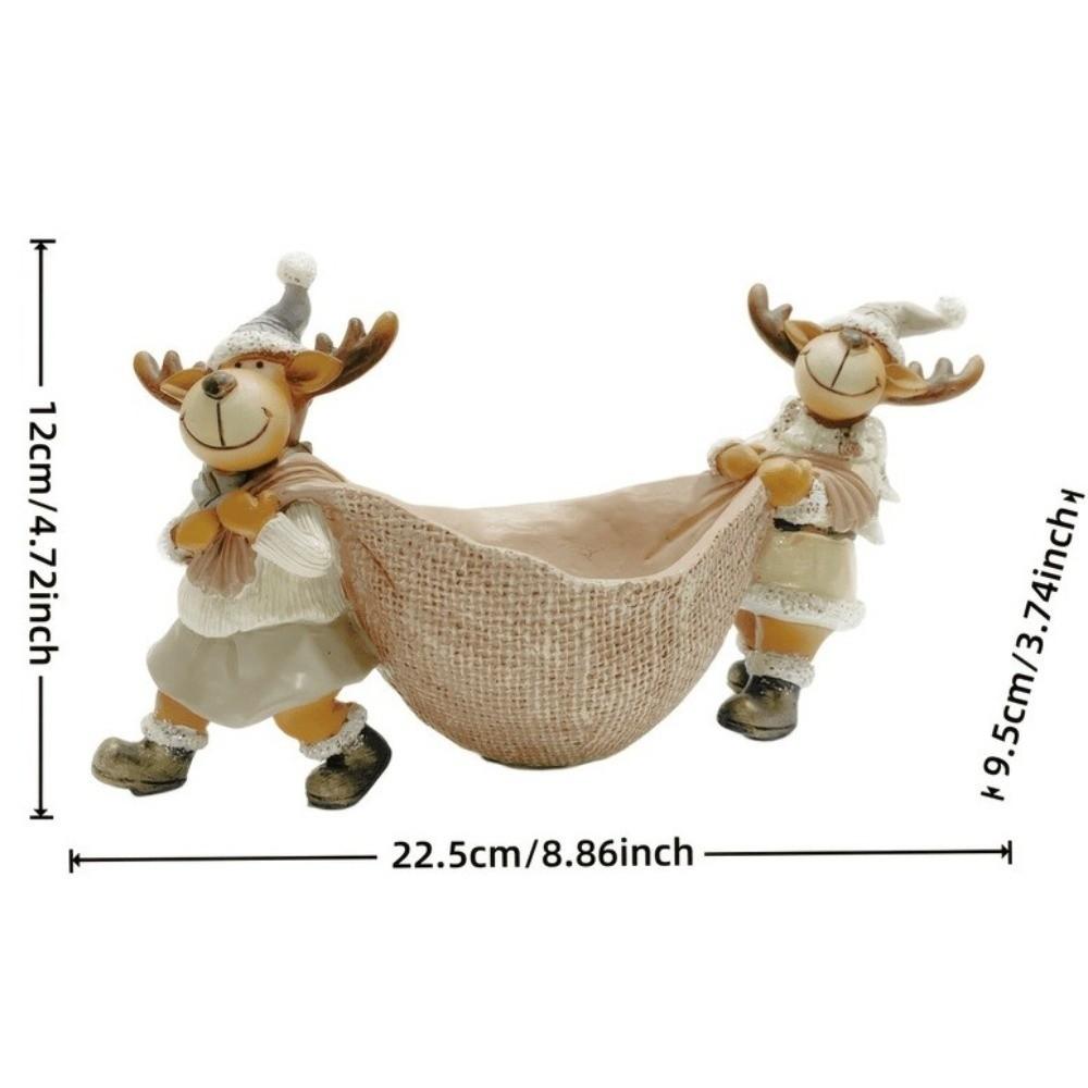 Resin Xmas Elk Decorative Bowl Cute Reindeer Ornament Jewelry Storage Tray Home Decoration