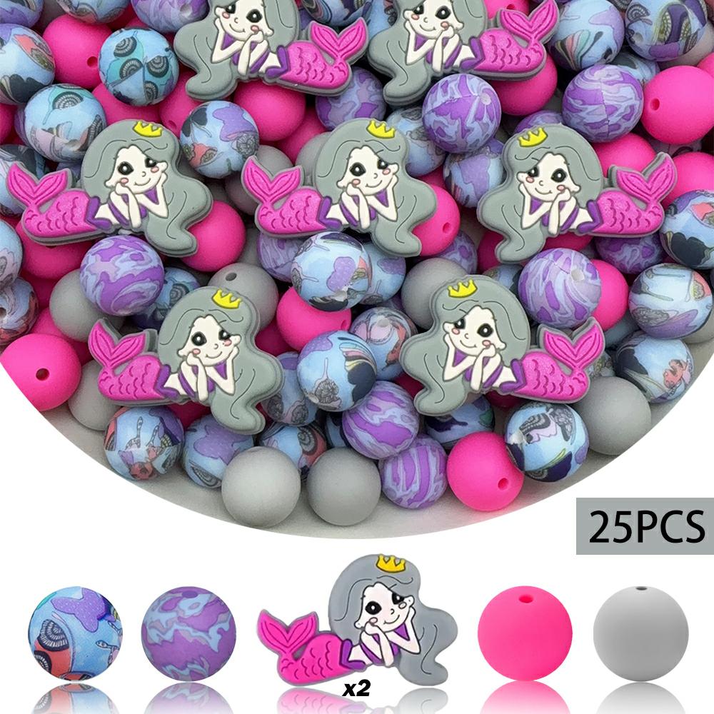 

25/64PCS Mermaid series silicone bead set, perfect for DIY handmade crafts such as keychains, necklaces, bracelets, etc
