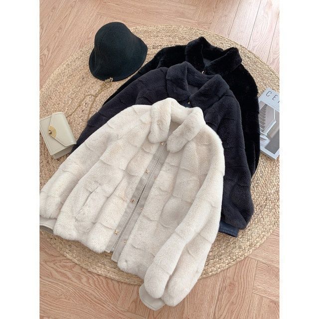 Autumn and Winter Imitation Fur Coat Female Danish Mink Cotton Thickened Coat Lapel Lantern Sleeve Thermal Top Looks Thin
