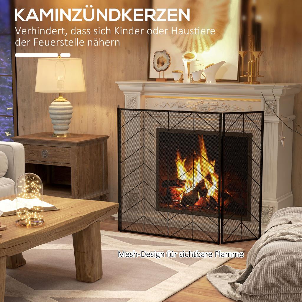 Spark Guard for Fireplaces, Elegant Spark Catcher, Foldable, Coated, Black, 135 x 85 cm