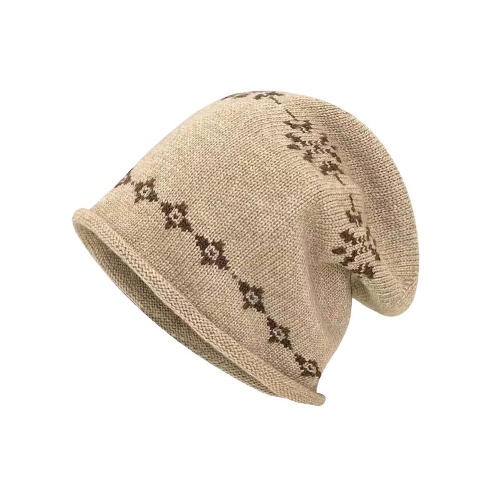 

New Knitted Jacquard Knitted Hat Curled Edge Warm Beanies Hat Printed Design Ear Protection Hat хакі