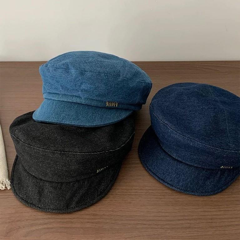 Temperament Denim Schiebermütze Damen Herbst Vielseitig Gesicht Zeigend Kleine Baskenmütze Zeitungsjungenmütze