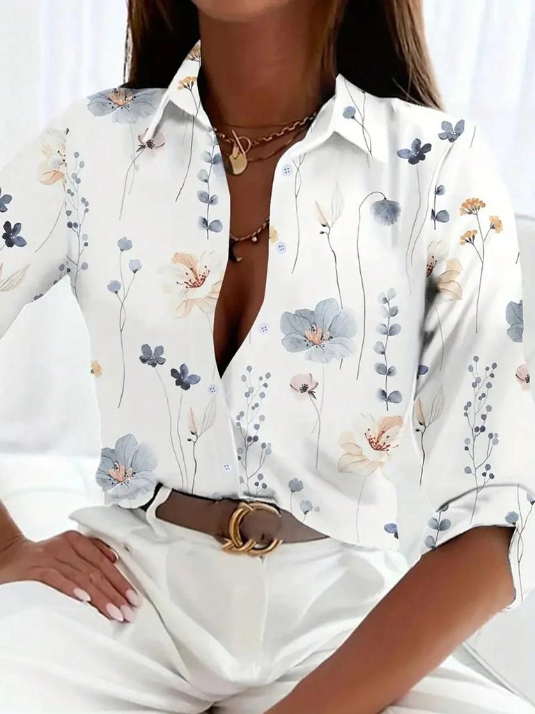 Europese en Amerikaanse dameskleding lente en herfst top lange mouwen shirt bedrukt shirt dames