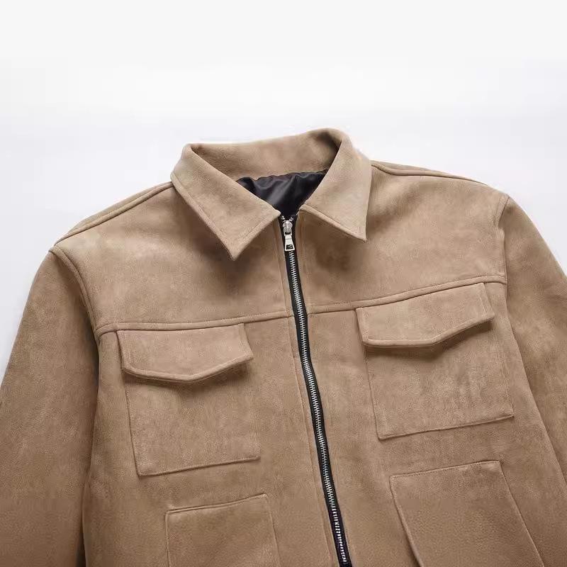 Trendy Unisex High Street Deerskin Zipper Jacket with Big Pockets.