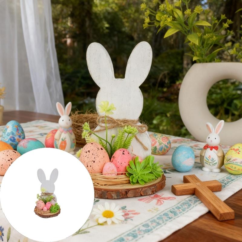 Wood Easter Rabbit Ornament Wooden Animal Sculpture Festival Decoration For Mantels Holiday Party Tabletop Centerpieces