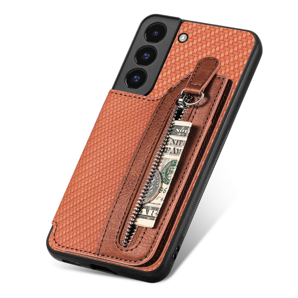 C1-04 For Samsung Galaxy S22+ 5G Case Zipper Wallet Leather Coated PC+TPU Phone Cover