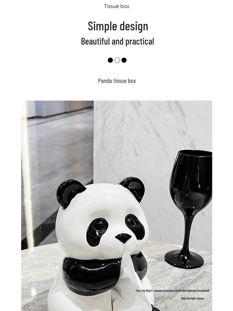 Panda Ceramic Tissue Box Holder - Creative Cartoon Napkin Dispenser for Living Room Decor