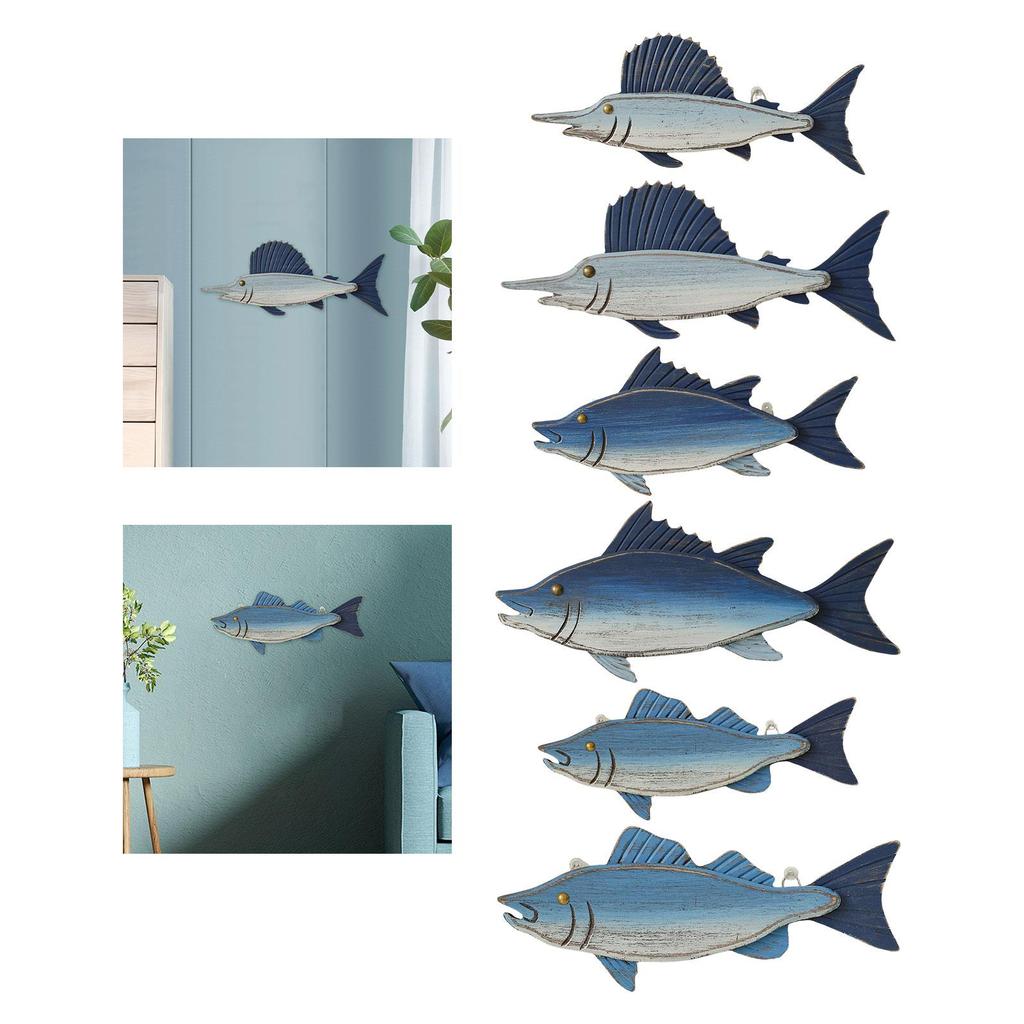 Hanging Fish Sculpture,Nursery Coastal Ornament Beach Theme Decor Nautical Wooden Wall Plaque for Ocean Theme Room Outside Hotel