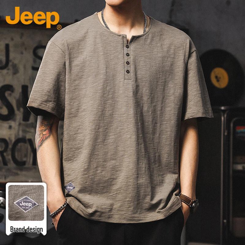 JEEP Men s Retro Henley Short Sleeve T-Shirt 3XL