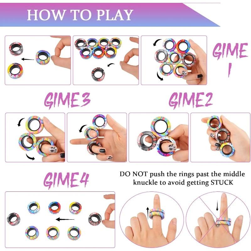 3pcs Anillos Magnéticos para Dedos Coloridos Set de Juguetes Fidget Imanes para Adultos Anillos Giratorios para Aliviar el Estrés Alivio de la Ansiedad Terapia