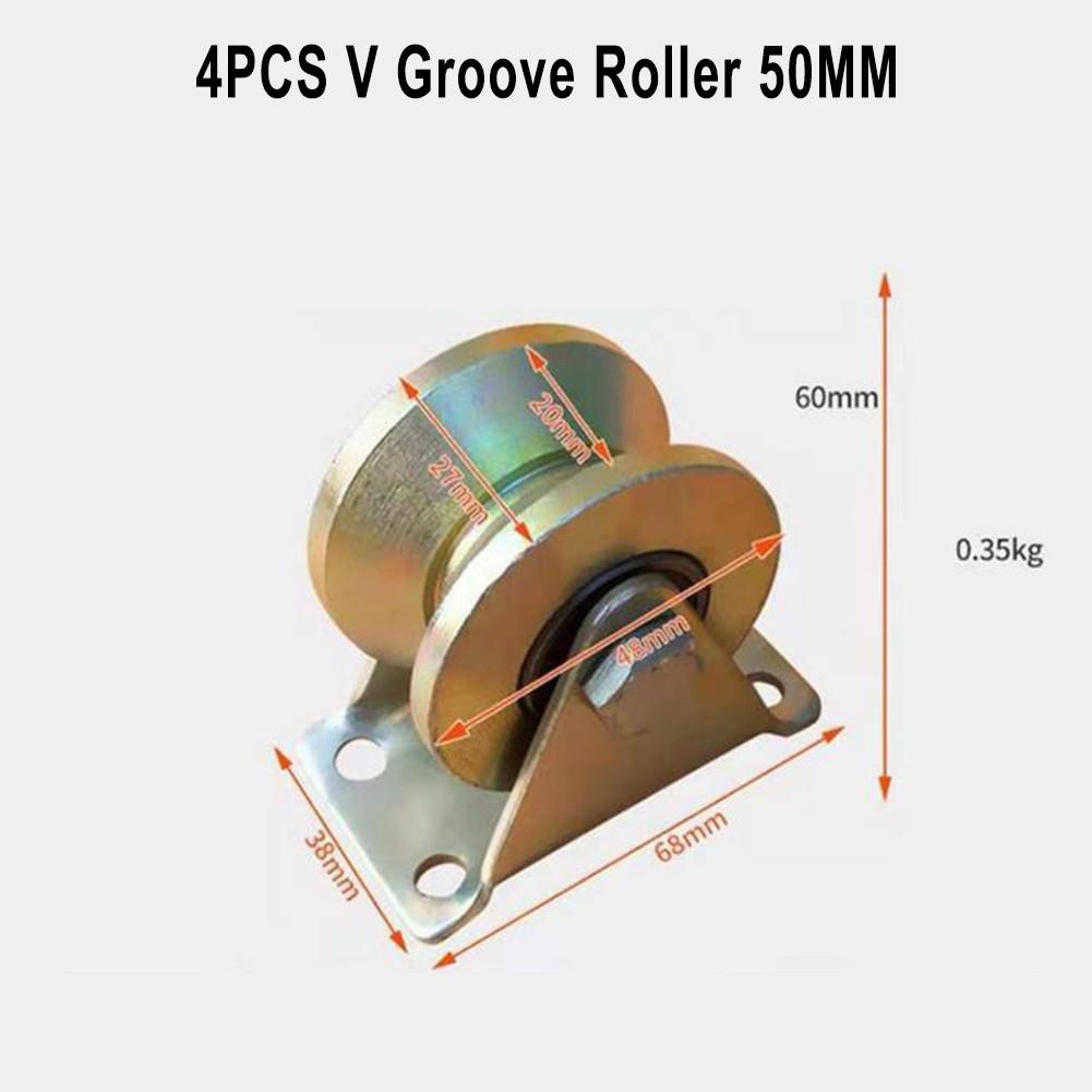 4PCS V-Groove Track Wheel 50mm Heavy Duty Sliding Gate Roller with Bracket
