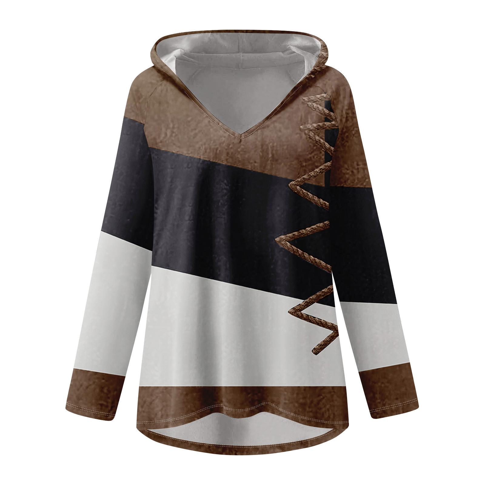 Женские свободные топы с V-образным вырезом и капюшоном с длинными рукавами — фото 3