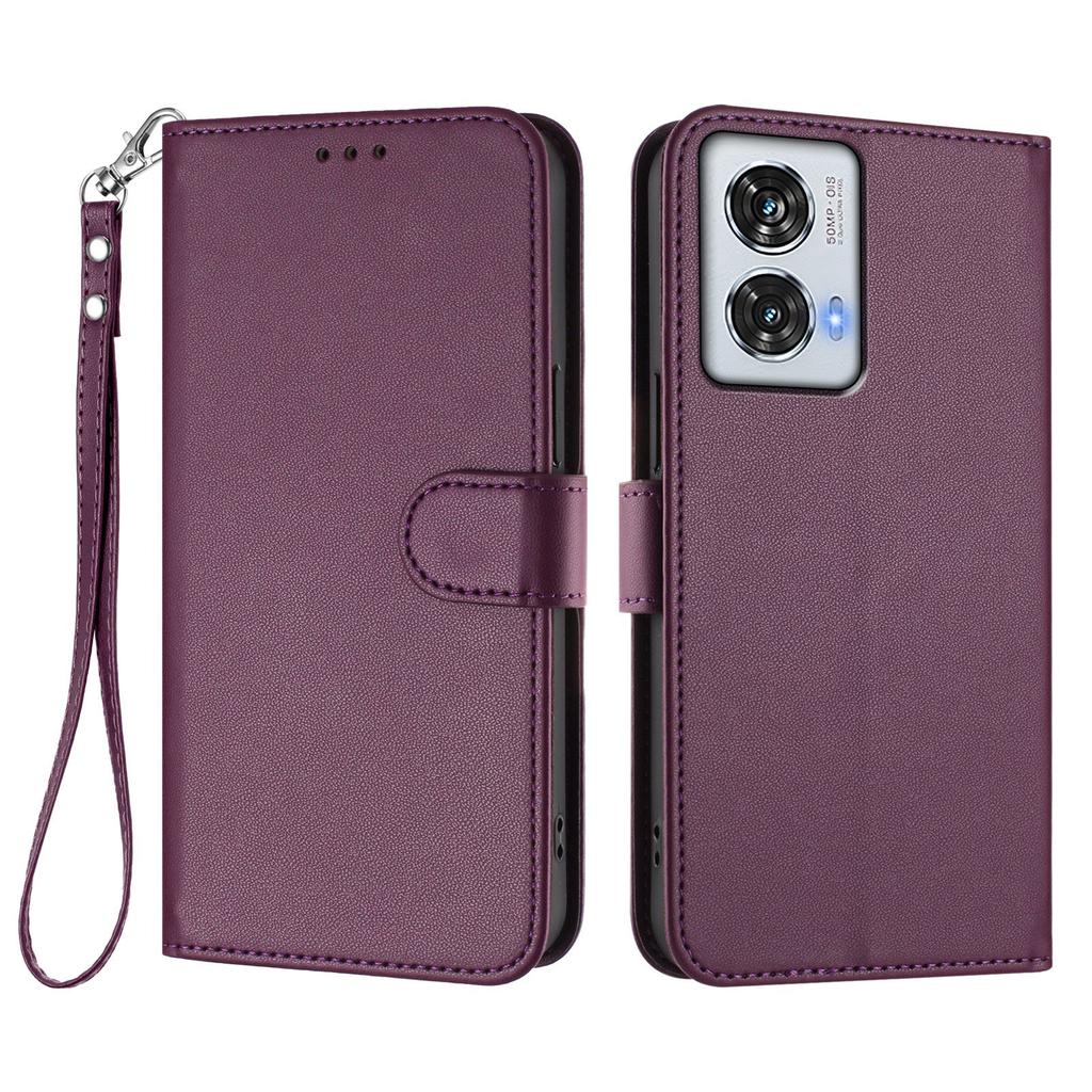 For Motorola Moto G85 5G/Motorola Edge 50 Fusion 5G Leather Case Wallet Stand Phone Cover with Wrist Strap