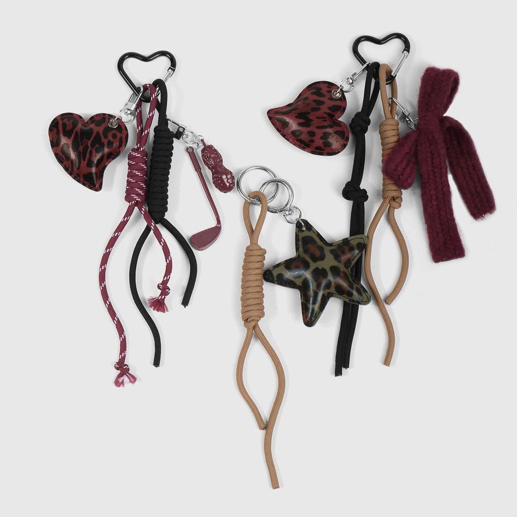 Miu Style Multicolor Leopard Heart & Star Charm Keychain