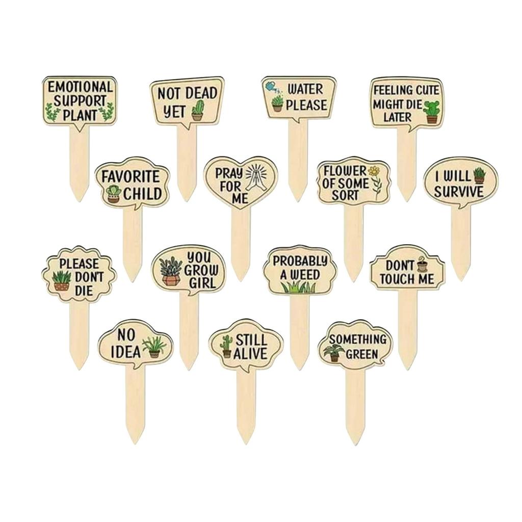 15 Wooden Plant Labels With Slogans, T-shaped Wooden Plant  Labels, Potted Garden Labels