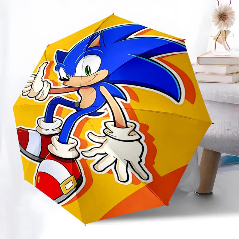 

1pc Sonic the Hedgehog Automatic Opening/Closing Umbrella - Portable 3-Fold Design with 8-Bone Iron Frame - Outdoor for Fans, Travelers, Everyday Use